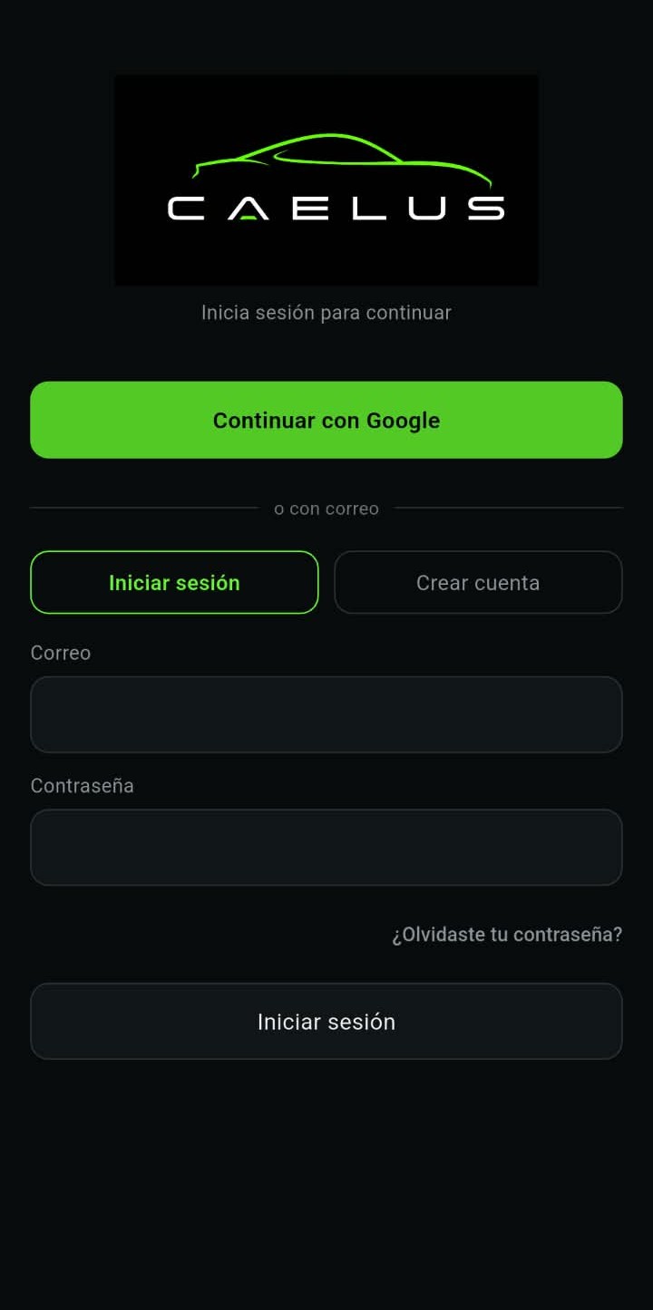 Pantalla de inicio de sesión de CAELUS DRIVE
